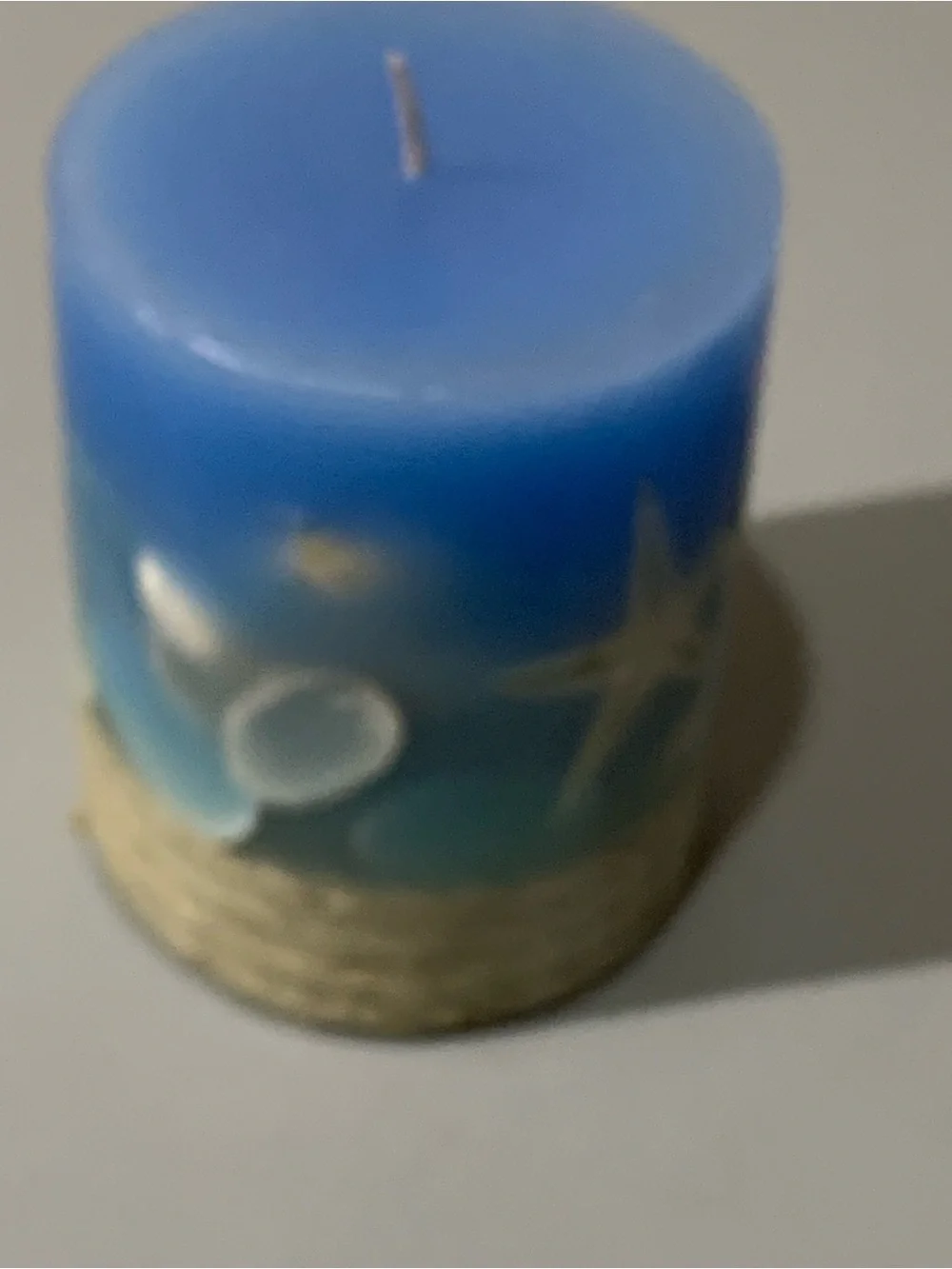 Blue Seashell Pillar Candle with Embedded Shell Accents